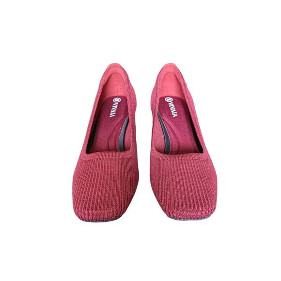 Vivaia Melody Square Toe Chunky Heels Sparkly Burgundy Slip On Pump Shoes Ballet - Picture 7 of 10